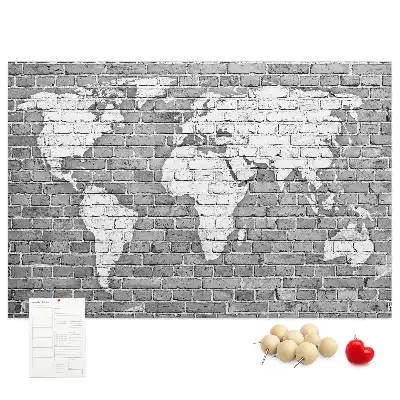 Printed World Map on Bricks Cork Memo Board
