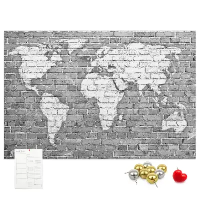 Printed World Map on Bricks Cork Memo Board