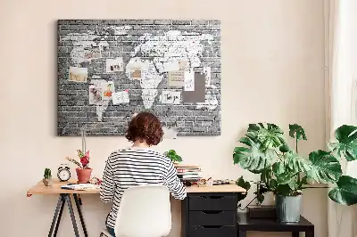 Printed World Map on Bricks Cork Memo Board