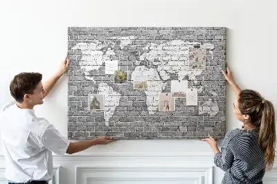 Printed World Map on Bricks Cork Memo Board