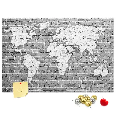Printed World Map on Bricks Cork Memo Board