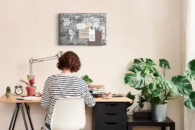 Printed World Map on Bricks Cork Memo Board