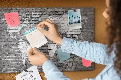 Printed World Map on Bricks Cork Memo Board