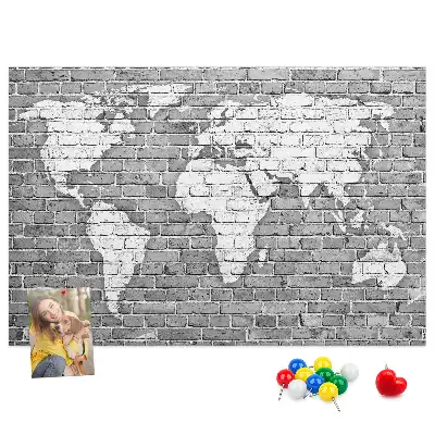 Printed World Map on Bricks Cork Memo Board