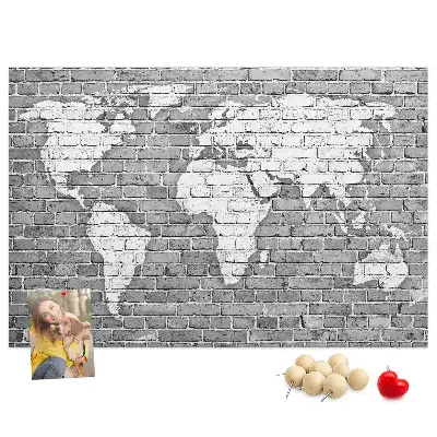 Printed World Map on Bricks Cork Memo Board