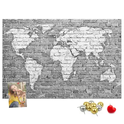 Printed World Map on Bricks Cork Memo Board