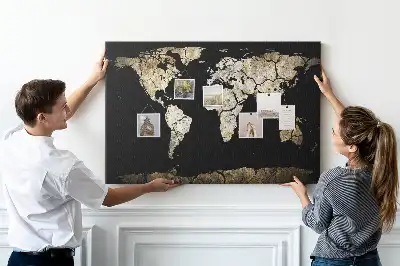 Printed World Map Cork Memo Board