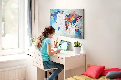 Printed Cork Memo Board with Painted Map Design