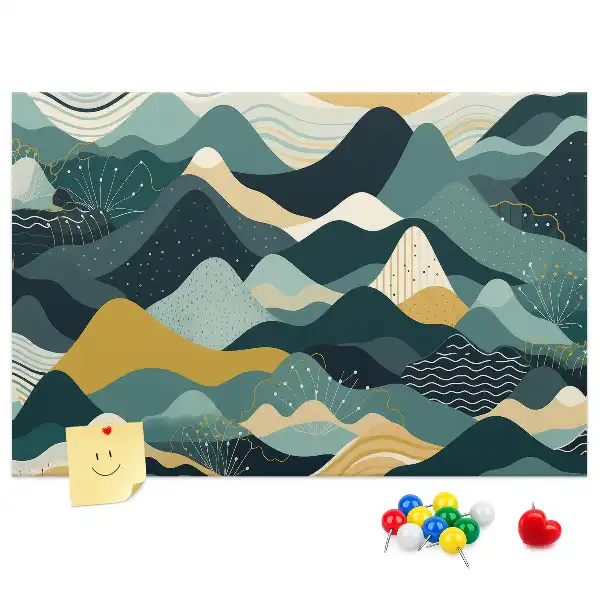 Printed Cork Board with Illustrative Mountains