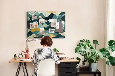 Printed Cork Board with Illustrative Mountains