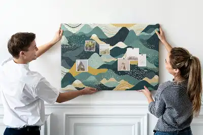 Printed Cork Board with Illustrative Mountains