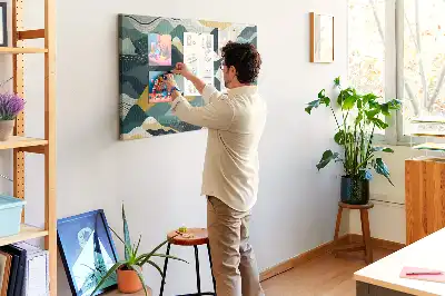 Printed Cork Board with Illustrative Mountains
