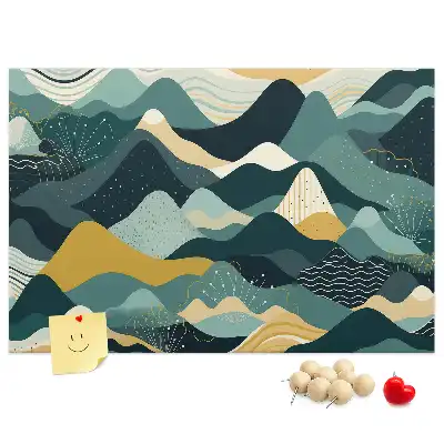 Printed Cork Board with Illustrative Mountains