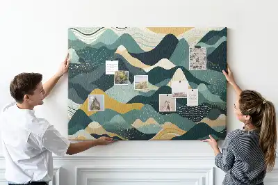 Printed Cork Board with Illustrative Mountains