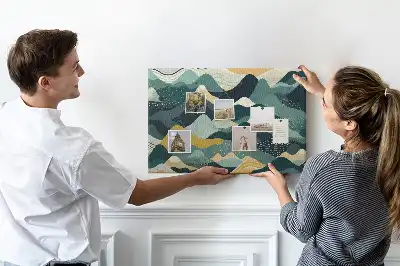 Printed Cork Board with Illustrative Mountains