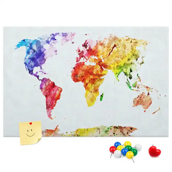 Printed Cork Memo Board Watercolor world map