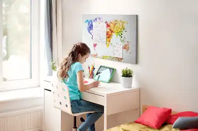 Printed Cork Memo Board Watercolor world map