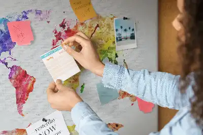 Printed Cork Memo Board Watercolor world map