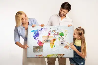 Printed Cork Memo Board Watercolor world map