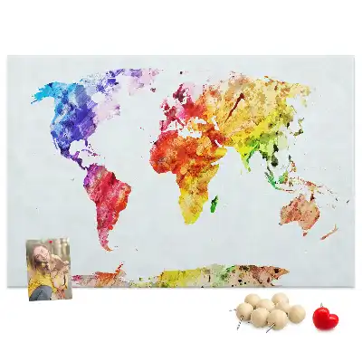 Printed Cork Memo Board Watercolor world map