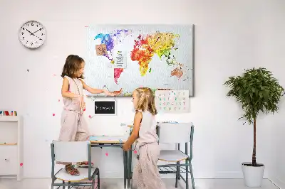 Printed Cork Memo Board Watercolor world map