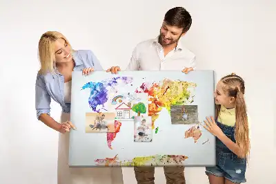 Printed Cork Memo Board Watercolor world map