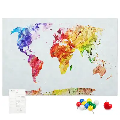 Printed Cork Memo Board Watercolor world map