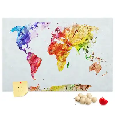 Watercolor World Map Printed Cork Memo Board