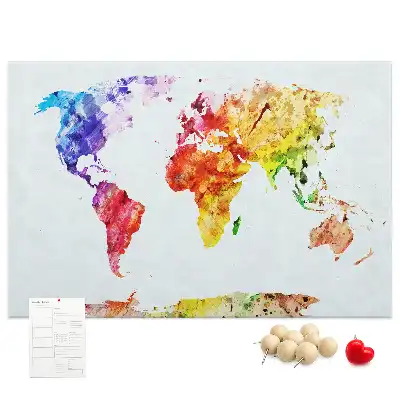 Watercolor World Map Printed Cork Memo Board
