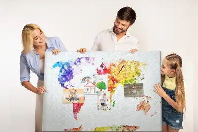 Printed Cork Memo Board Watercolor world map