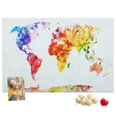 Printed Cork Memo Board Watercolor world map