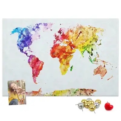 Printed Cork Memo Board Watercolor world map