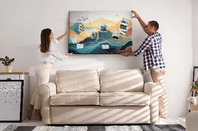 Mountain landscape cork memo board