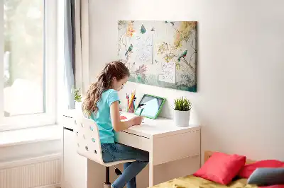 Cork memo board with floral and bird nature design
