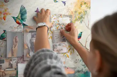Cork memo board with floral and bird nature design