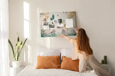 Cork memo board with floral and bird nature design