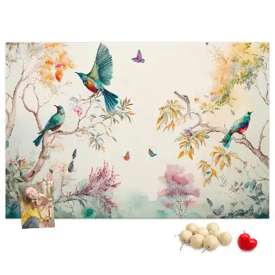 Cork memo board with floral and bird nature design