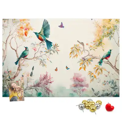 Cork memo board with floral and bird nature design