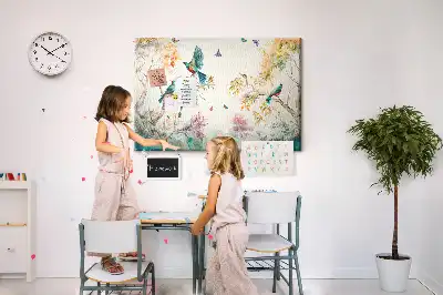 Cork memo board with floral and bird nature design