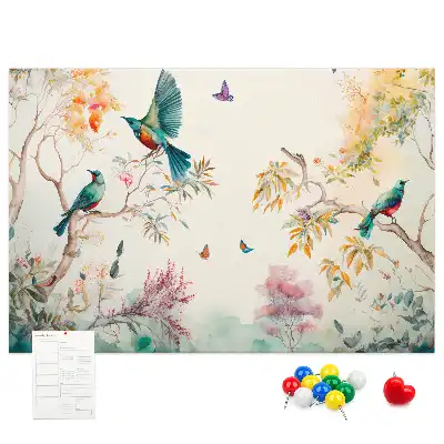 Cork memo board with floral and bird nature design