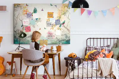 Cork memo board with floral and bird nature design