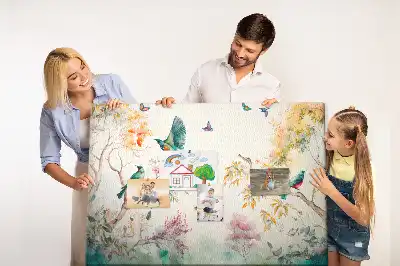Cork memo board with floral and bird nature design