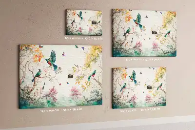Cork memo board with floral and bird nature design