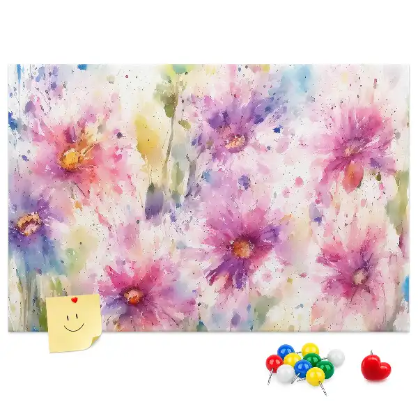 Printed Cork Board with Painted Flowers