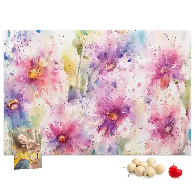 Printed Cork Board with Painted Flowers