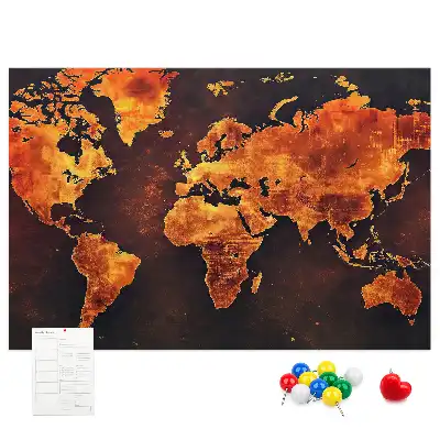 World Map Printed Cork Memo Board