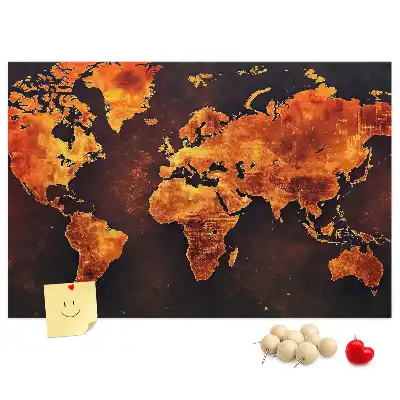 World Map Printed Cork Memo Board