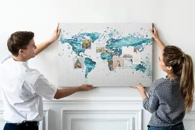 Printed World Map Cork Board