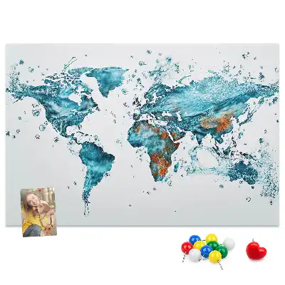 Printed World Map Cork Board