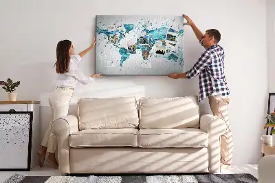 Printed World Map Cork Board